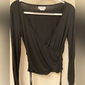 Lovers + Friends: Black Long Sleeve Wrap Top (size small)